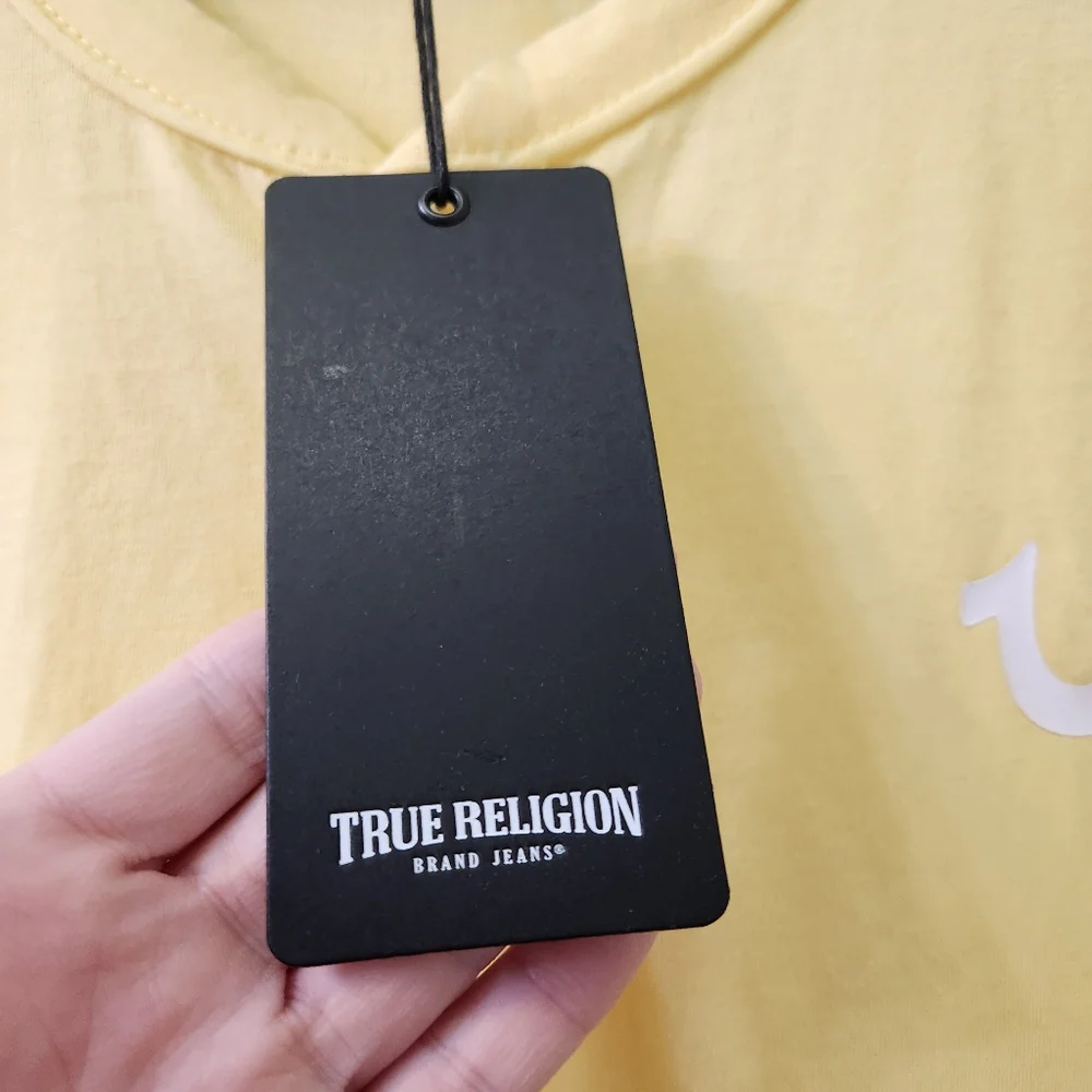 NWT True Religion Logo Burnout Henley Shirt Medium Popcorn
